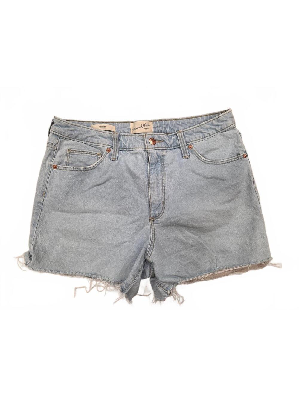 Universal Thread Vintage Midi Denim Shorts Womens 14 Light Wash Cutoff Raw Hem